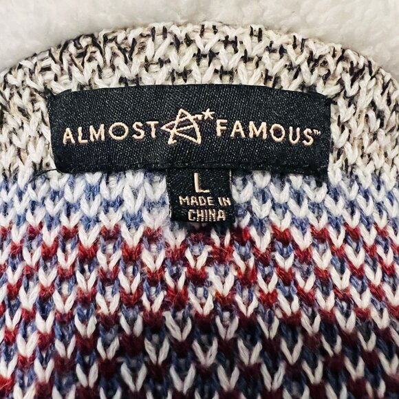 Almost Famous-Aztec Juniors Large Cream/Sherpa Hooded Open Front Cardigan-Soft - Picture 14 of 16